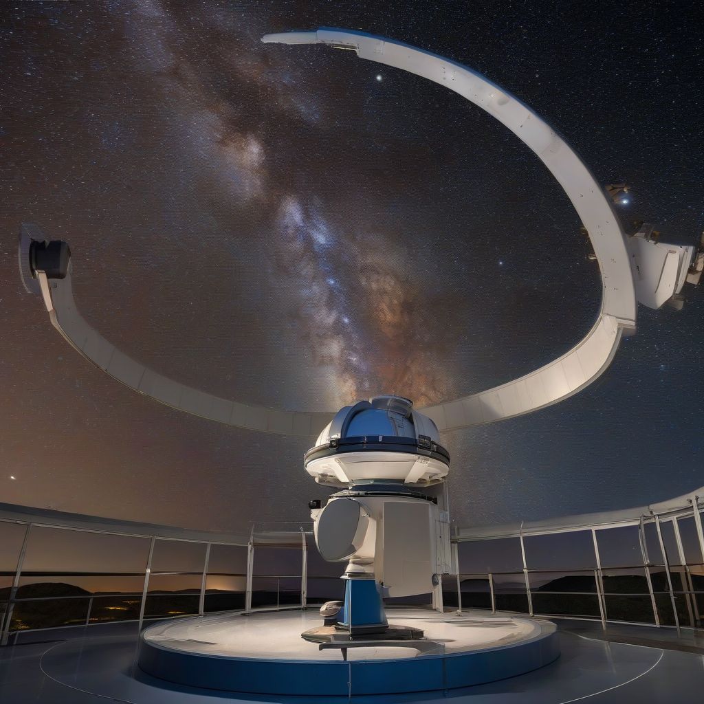 Telescope at an observatory pointing towards a starry night sky