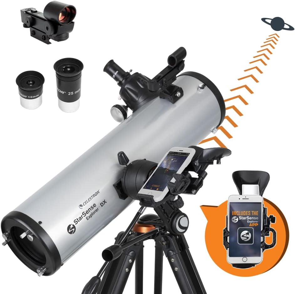 Celestron StarSense Explorer DX 130AZ App-Enabled Telescope – 130mm Newtonian Reflector with Smartphone Dock & StarSense App – iPhone & Android Compatible – Easy-to-Use for Beginners