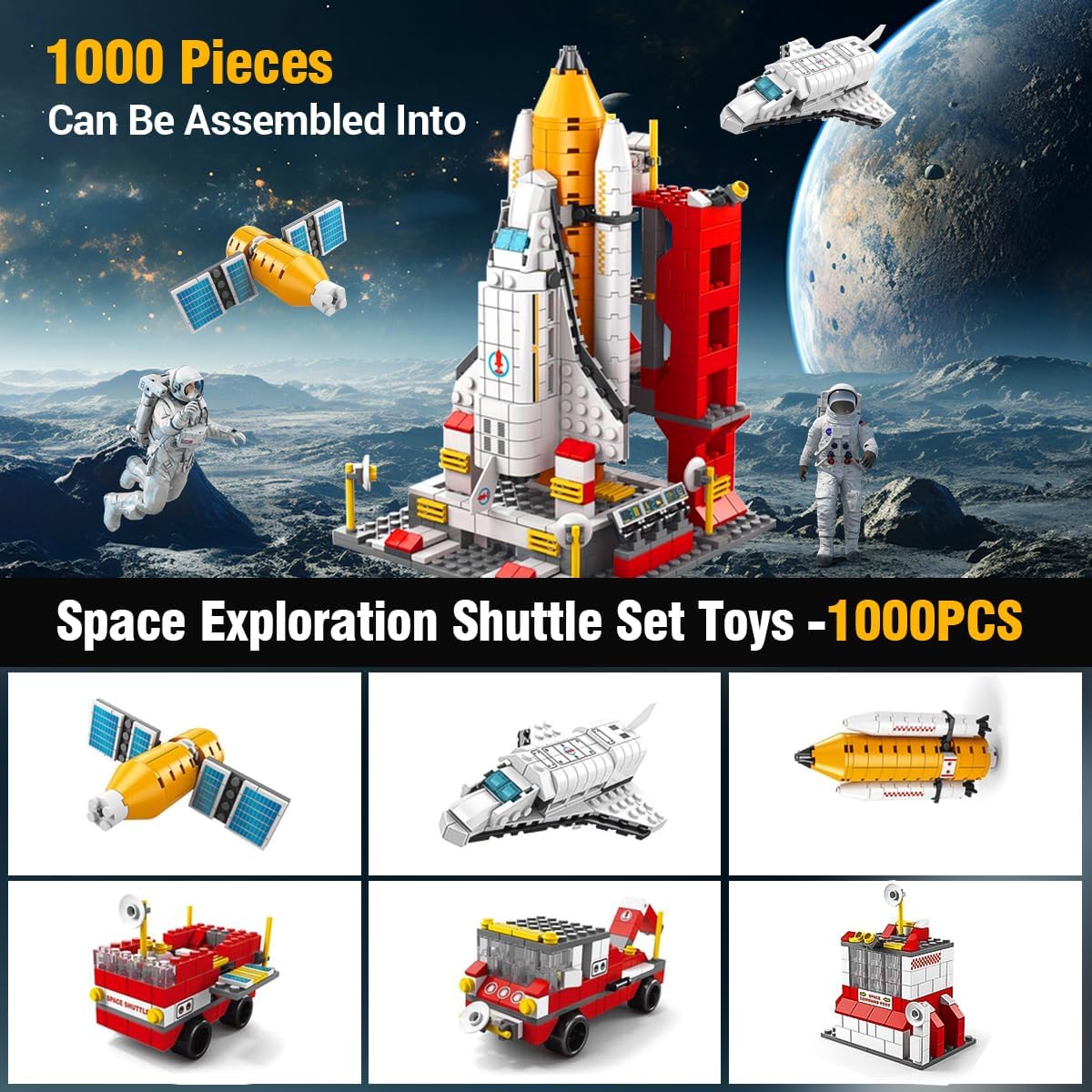 1000+ Pcs Space Exploration Shuttle Toy – STEM Building Block Set with Rocket Ship, Shuttle, Satellite – Educational Aerospace Kit for Kids Age 5 6 7 8 9 10 11 12 Gift for Boys & Kids
