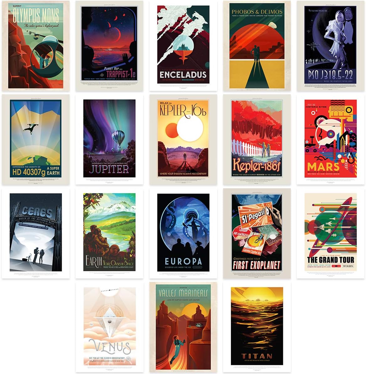 Doppelganger33 LTD NASA Poster Space Exploration Travel Ad Pack x 18 Posters Unframed Art Prints