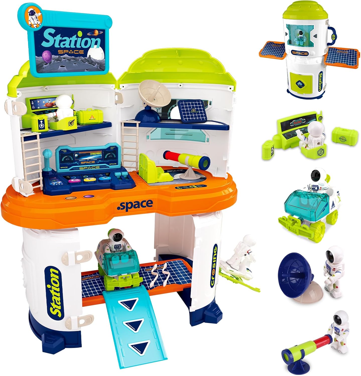 Gifts2U Space Toys for Kids,2 in 1 Space Station Rocket Ship Playset with 2 Astronauts,1 Planet Exploration Vehicle, Educational STEM Outer Spaceship Building Set for 3 4 5 6 7 8 Year Old Boy Girl