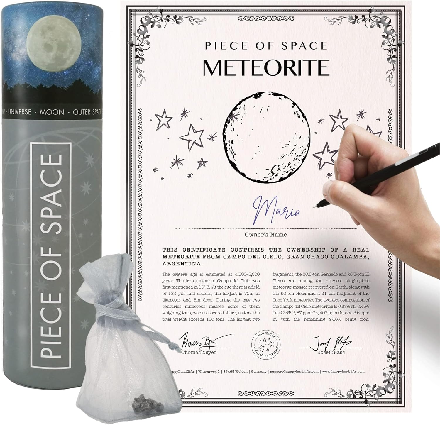 happylandgifts® Shooting Star for him and her with Personalized Certificate | Iron Meteorite for Space and NASA Enthusiasts | 6th Iron Anniversary and Lovers | Space Stuff | Moon Rock