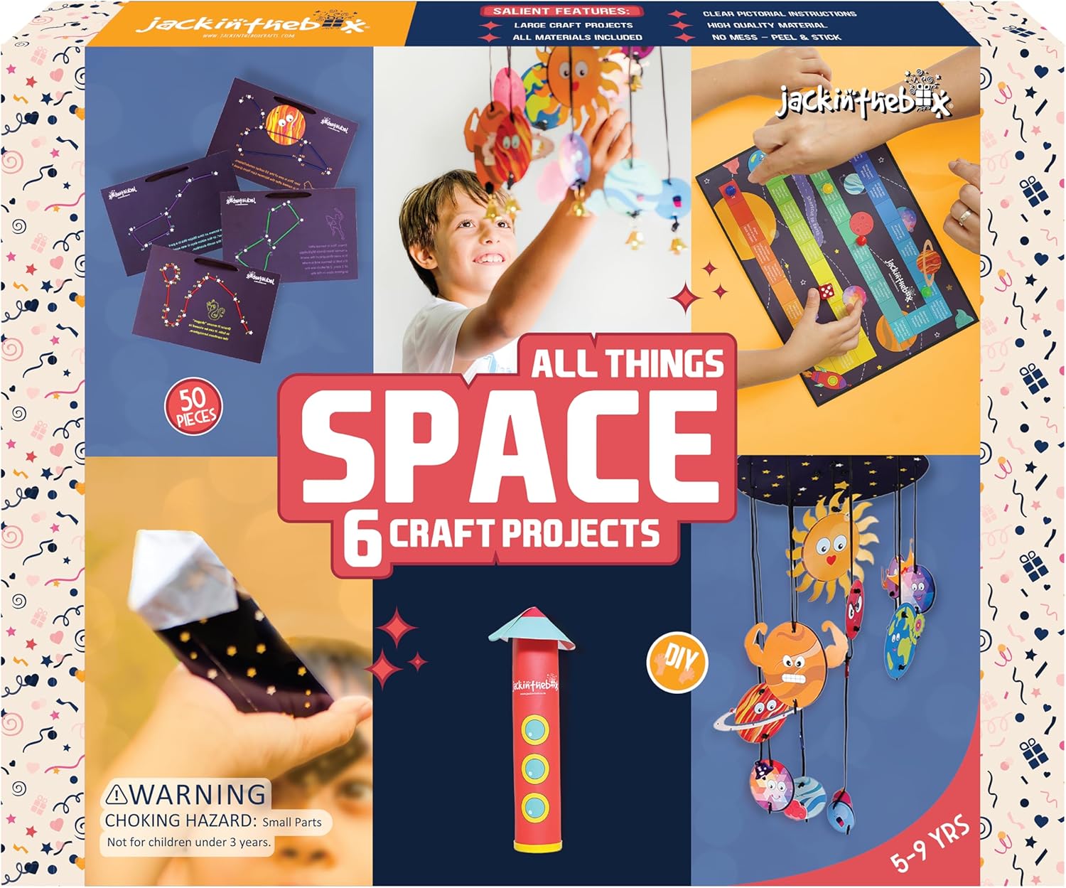 jackinthebox Space Science 6-in-1 Craft Kit Gift for Child Ages 6-10, Solar System Science Kit for Child, Space Toys for Child, Easy DIY STEM Toy for Boys and Girls Ages 6 7 8 9 10