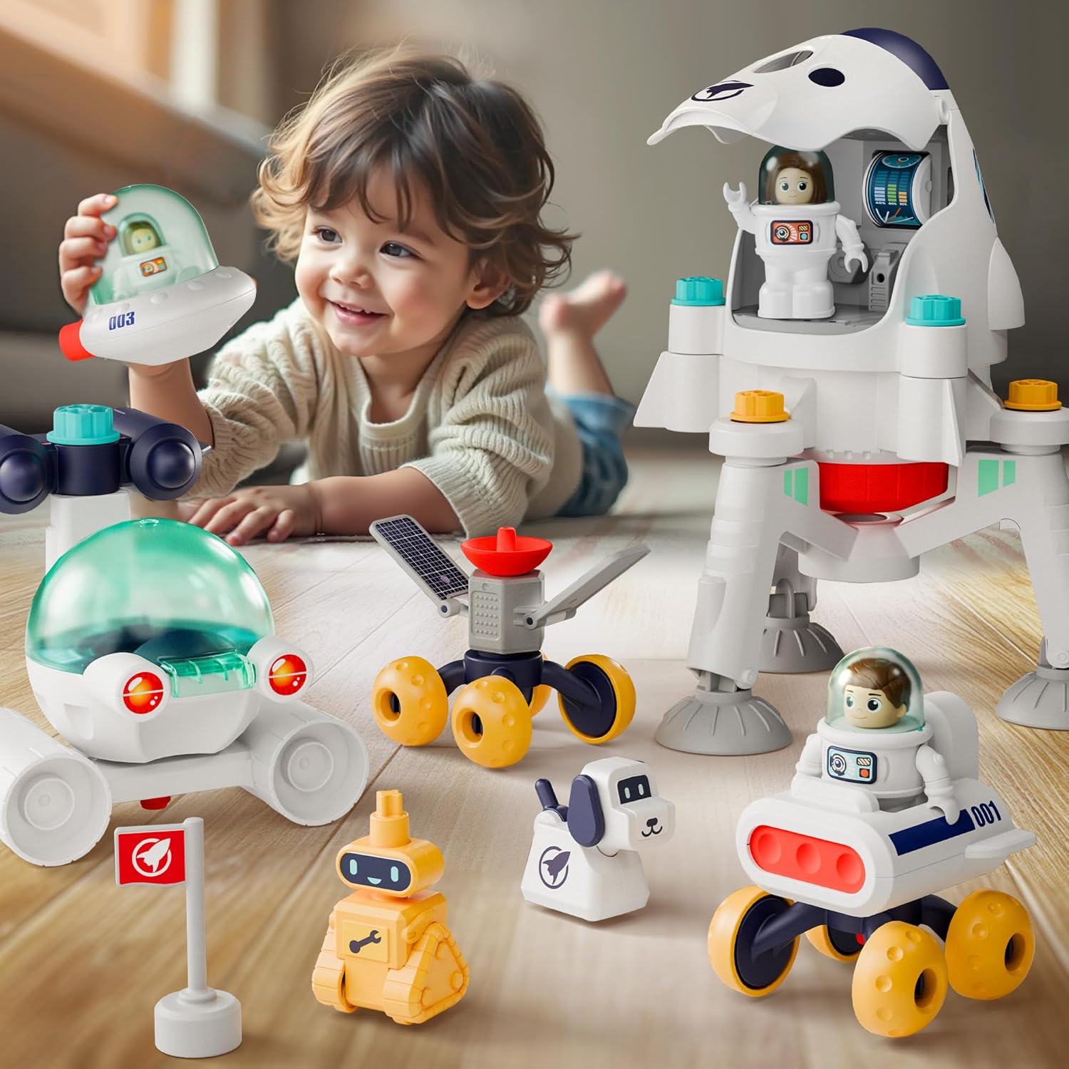 iPlay, iLearn Kids Space Toys, Spaceship Adventure Planet Playset W/ 2 Astronaut Rocket Shuttle, Boy Educational STEM Outer Space Solar System Toy, Cool Birthday Gift 3 4 5 6 7 8 Year Old Girl Toddler
