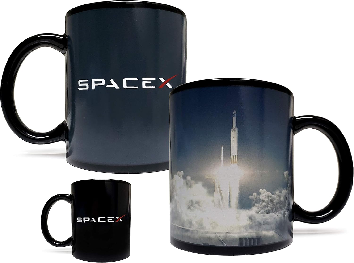 SpaceX Falcon Rocket Launch Color Changing Heat Sensitive 11 Fluid Ounce Mug - Black Ceramic - Foam Box Protection - Space/Science/NASA/Tesla/Rocket Gift