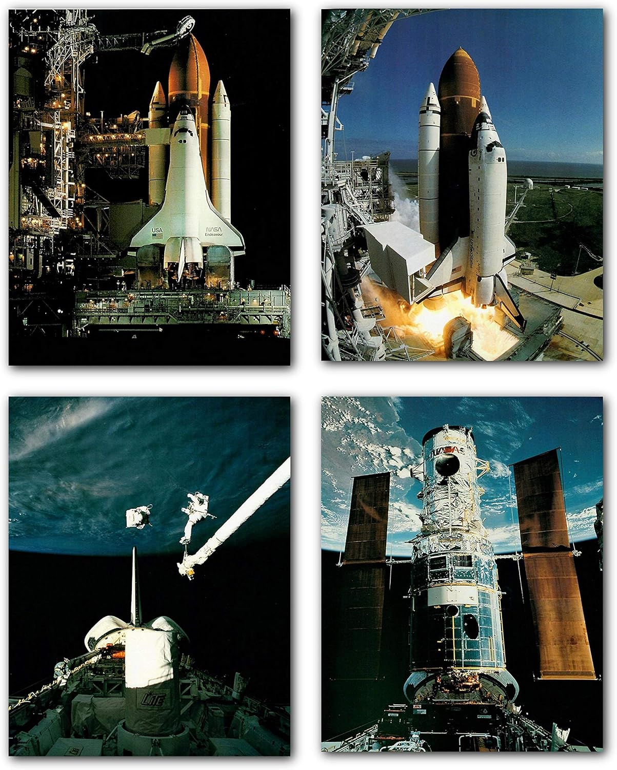 NASA Columbia Launch, Endeavour Landing at Edwards Airforce Base And Hubble Rescue Onboard Scene Wall Décor Four Set Art Print Posters 8x10