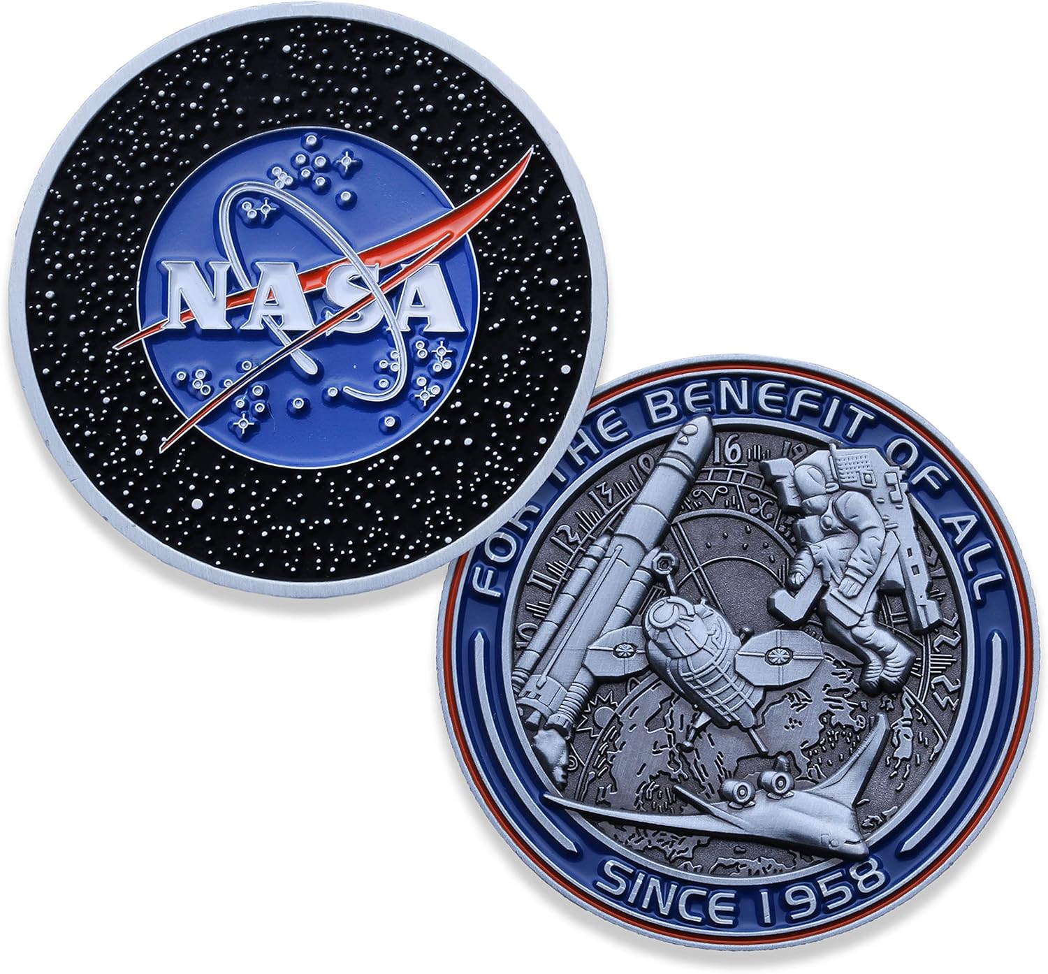 NASA Logo Stars Challenge Coin - NASA Collectible Coin - Soft Enamel Mate Paint Official Logo of National Aeronautics & Space Administration Coins - Veteran Owned Company!