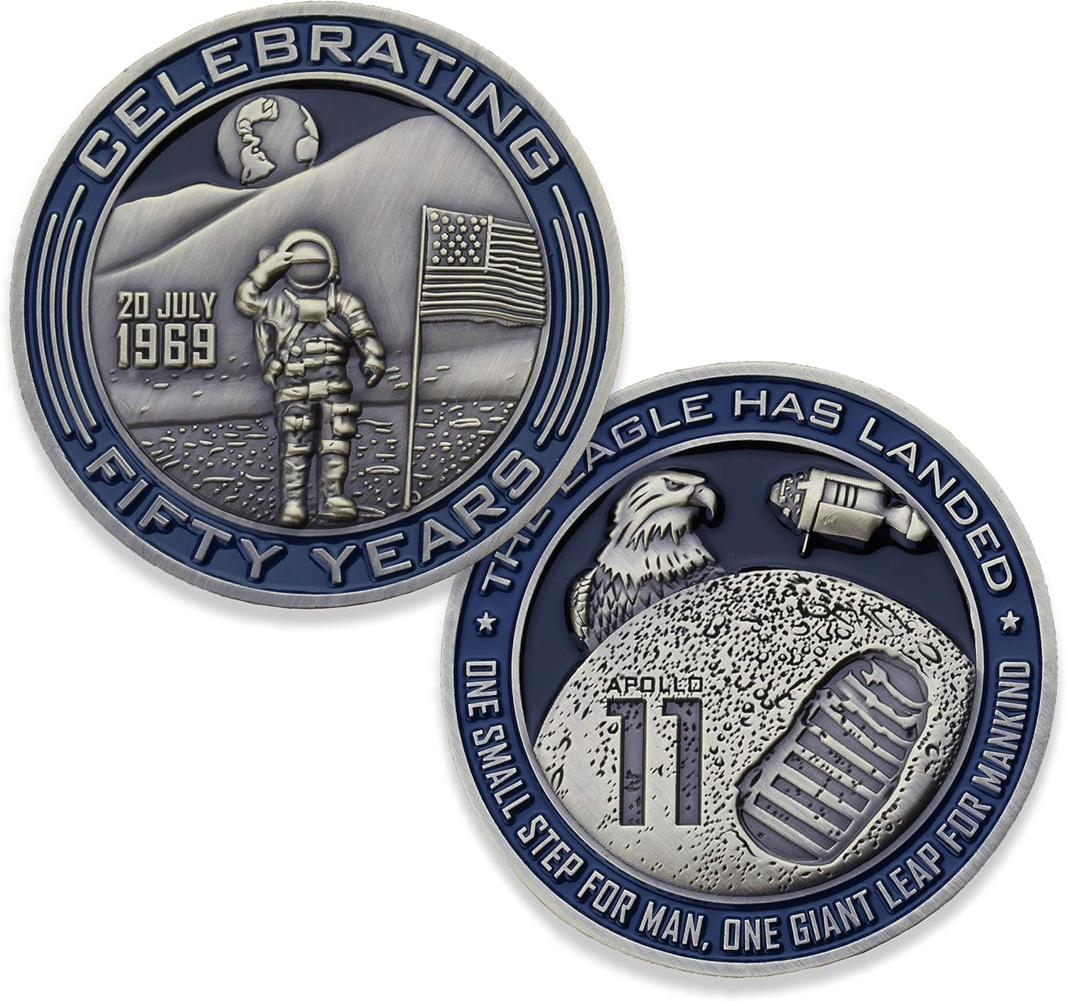 Apollo 11 NASA Challenge Coin - The Eagle Has Landed Collectible Coin - Limited Fifty Years Man On The Moon National Aeronautics & Space Administration Coins - Veteran Owned Company!